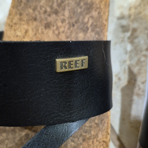 Reef Black Leather Sandals with Cork Footbed - Picture 5 of 6